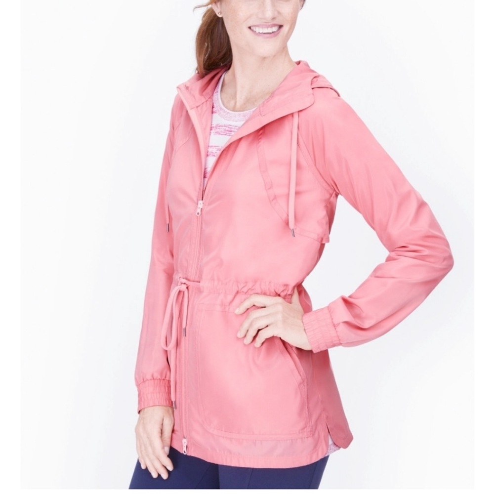 Talbots Cinched Rain Jacket - Bright Coral Pink